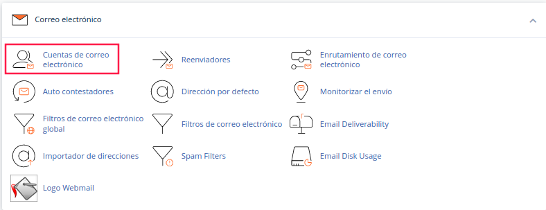 Opcion cuentas de correo electronico