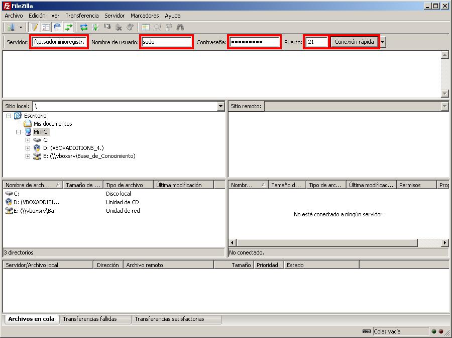 Crear una conexión rápida desde FileZilla