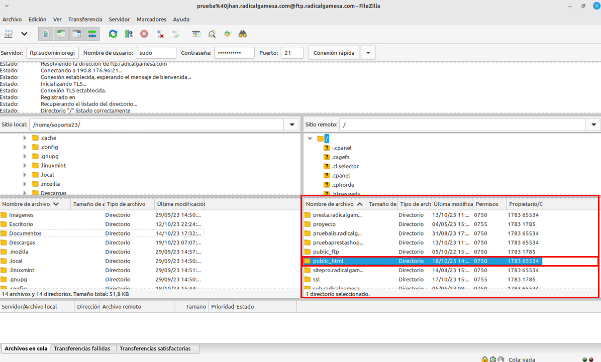 Carpeta public_html en FileZilla