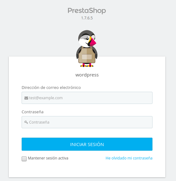 Formulario de acceso a PrestaShop