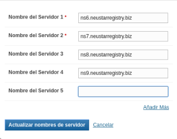 Formulario de registros DNS