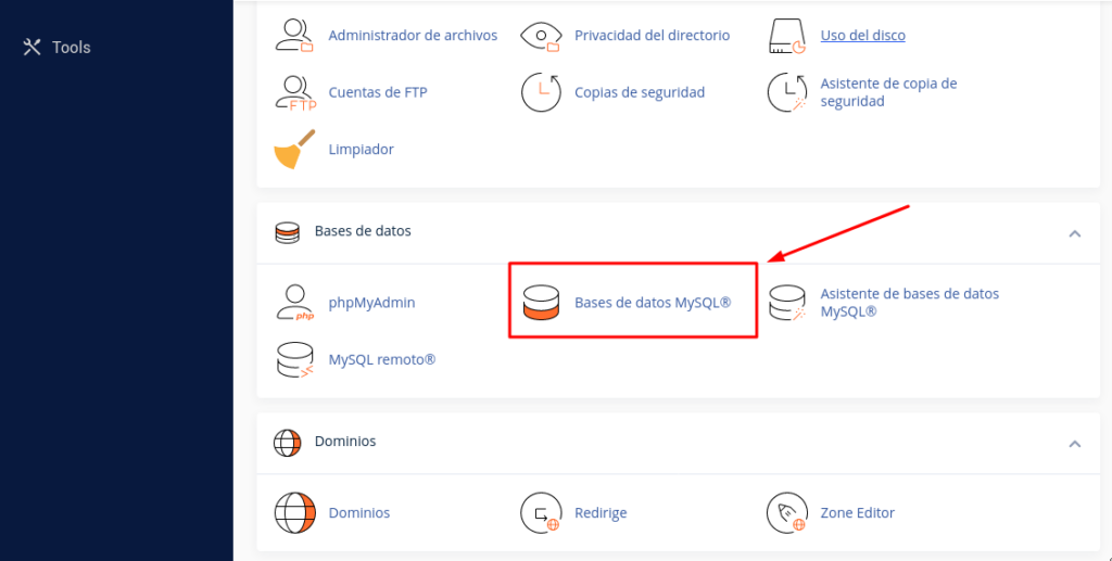 Ingresando a la base de datos del cPanel