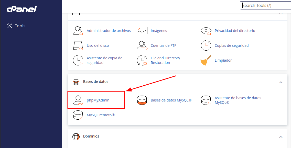 PHPMyAdmin en cPanel