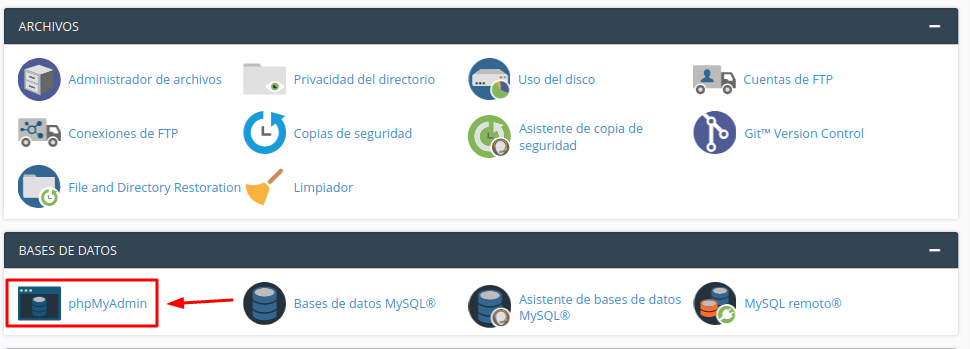 PHPMyAdmin en cPanel para WordPress