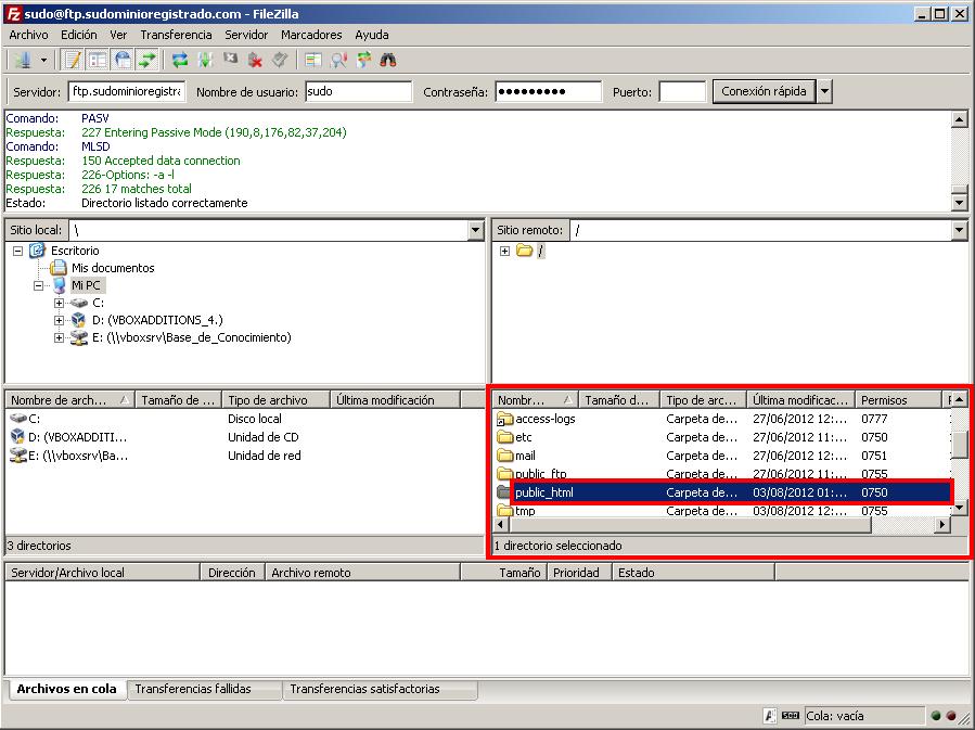 Carpeta public_html en FileZilla