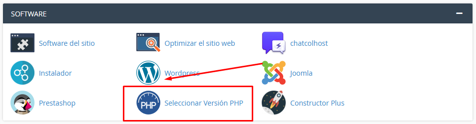 Seleccionar versión PHP