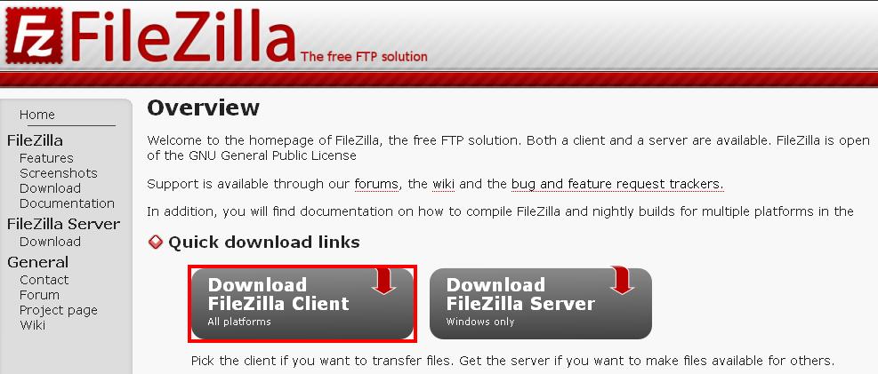 Sitio web del cliente FTP FileZilla