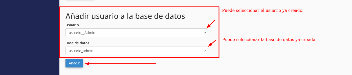 vinculando el usuario a la base de datos