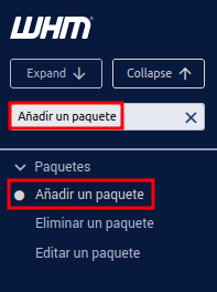 añadir paquete en whm