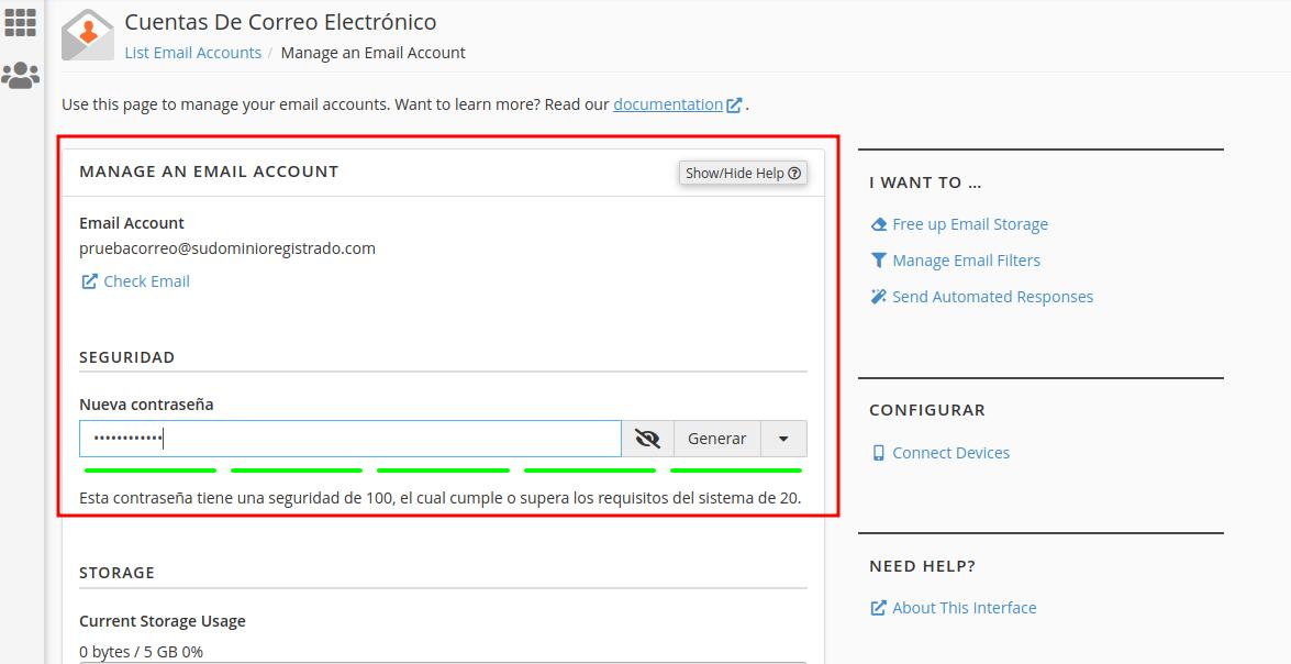Cambiando contraseña de correo electrónico