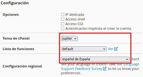 configuracion de paquete