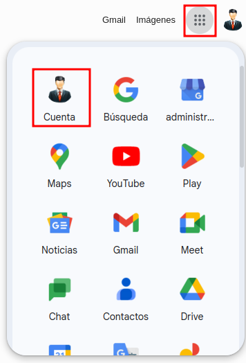 Opción de Aplicaciones de Google