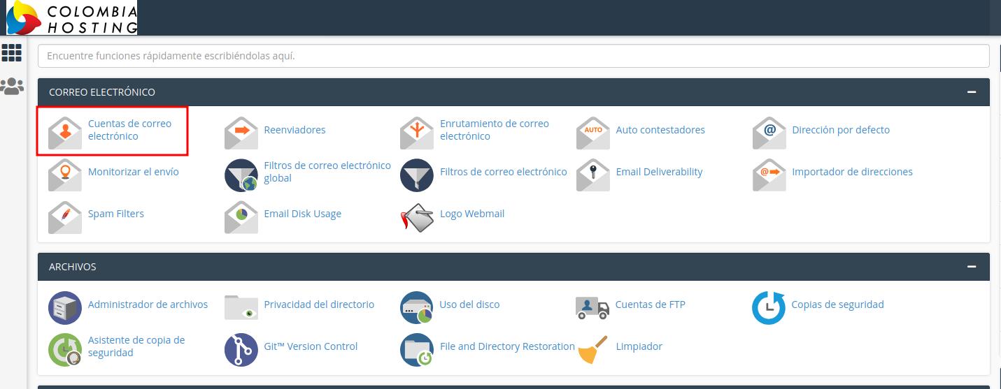 Cuentas de correo electrónico en cPanel