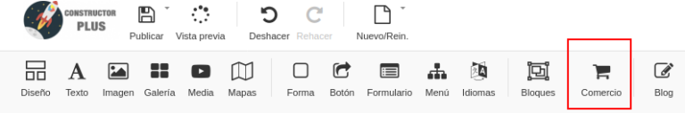 Opción comercio del Constructor Plus