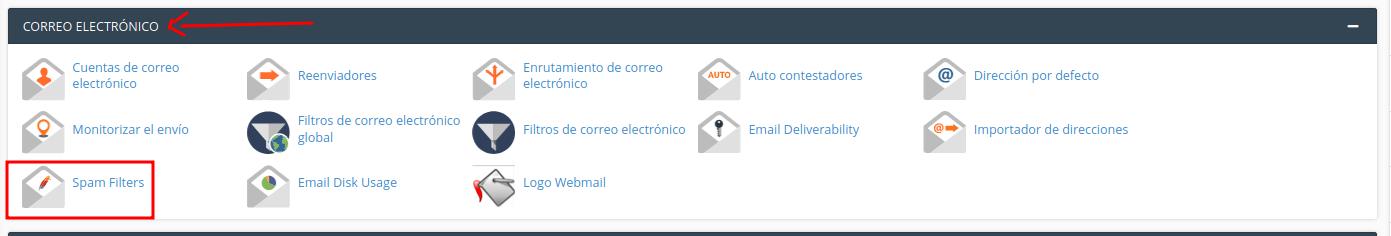 Opción Spam Filters de cPanel
