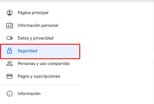 Opciones de una cuenta en Gmail