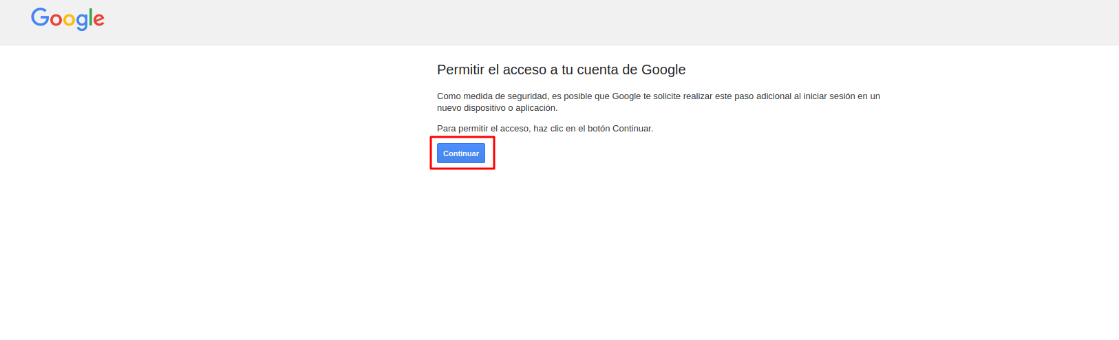Permitir el acceso a la cuenta de Google