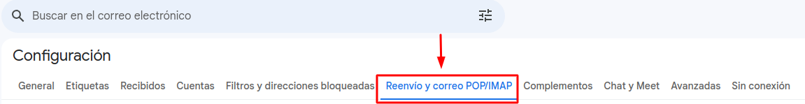 Opción de Reenvío y correo POP/IMAP