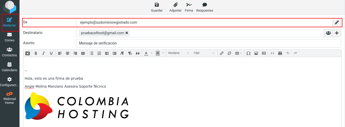 Redactar correo con firma configurada