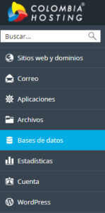 Opción bases de datos desde el panel Plesk