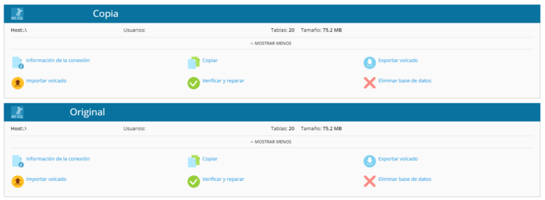 Copia y original de bases de datos