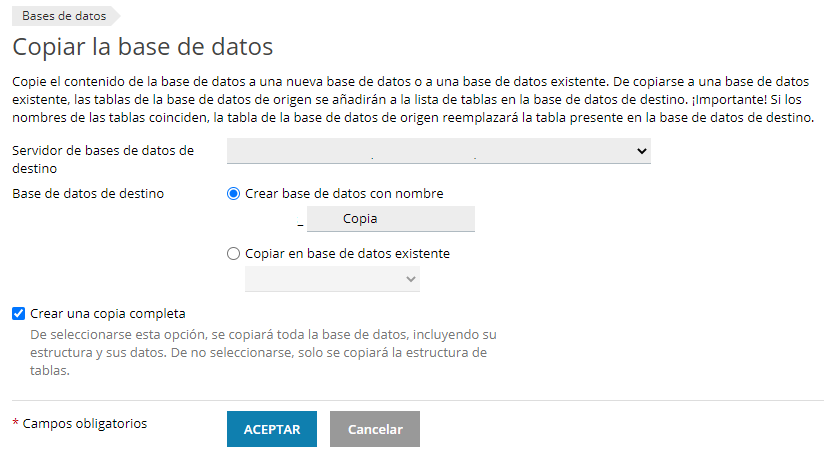 Copiar bases de datos Plesk