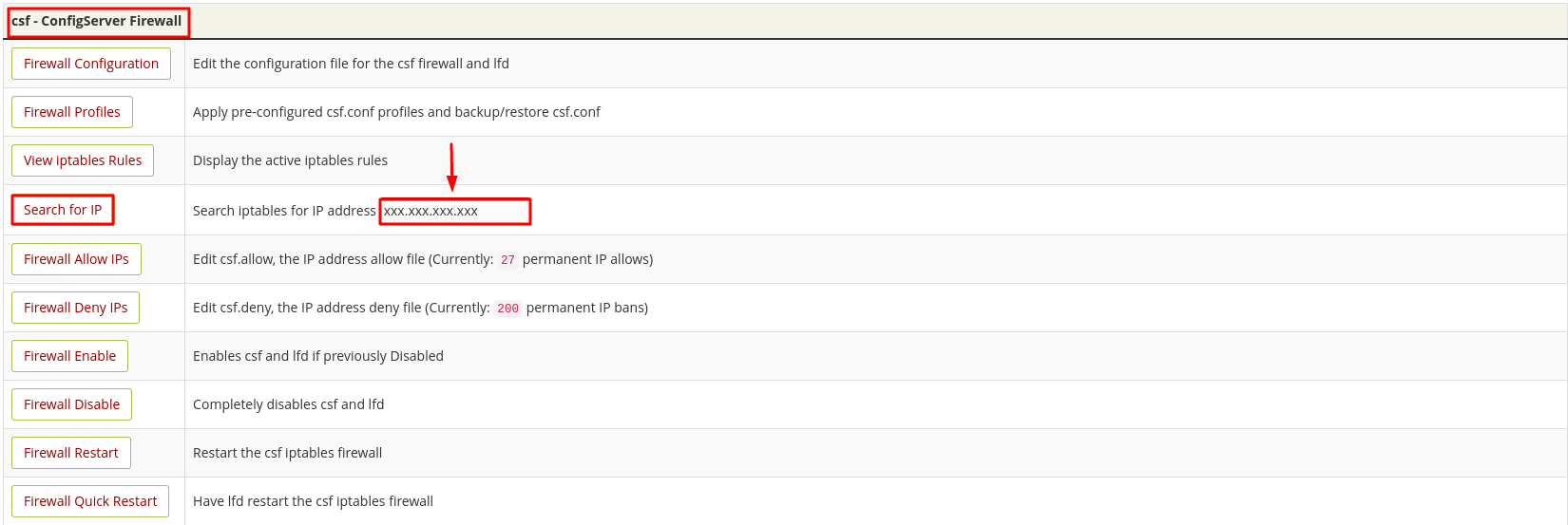 Consultar ip bloqueada en el Firewall del WHM