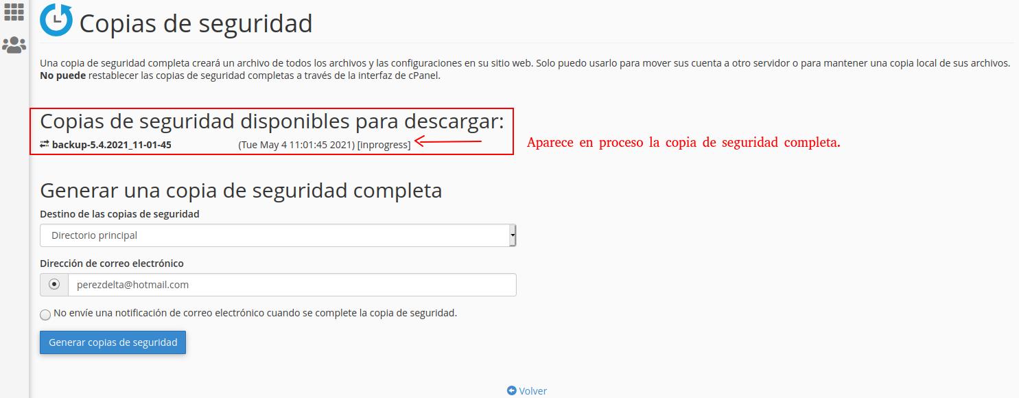 Copia de seguridad en proceso