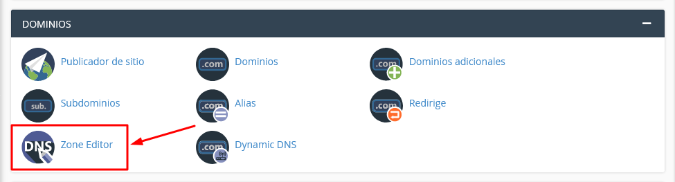 Opción Zone Editor en cPanel