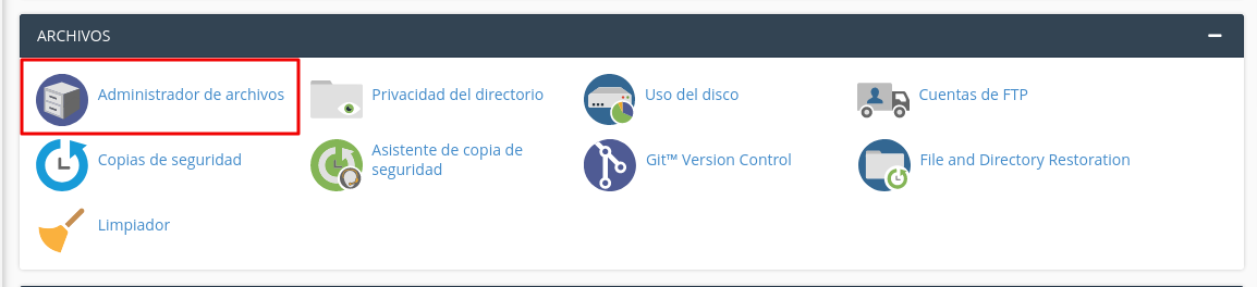 Administrador de archivos de cPanel