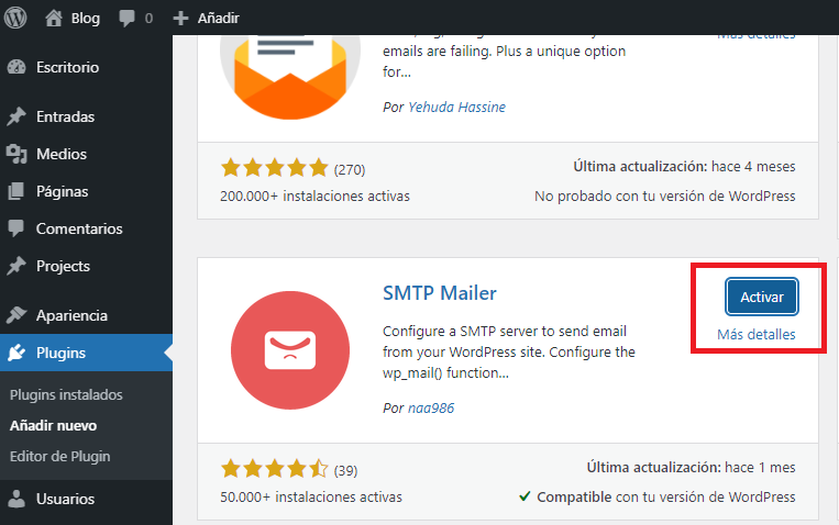 Activar el plugin SMTP Mailer