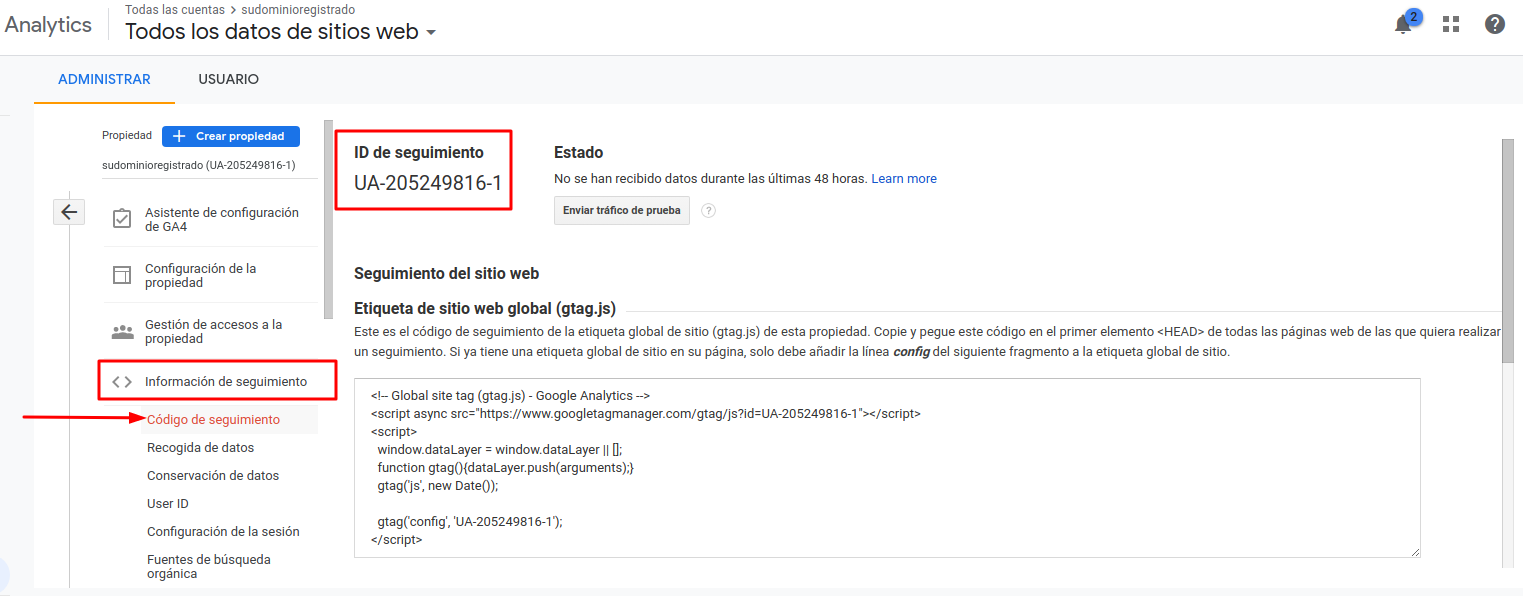 Código de segimiento de Google Analytics