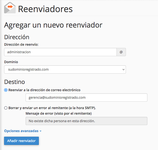 Configurar cuenta para el reenviador