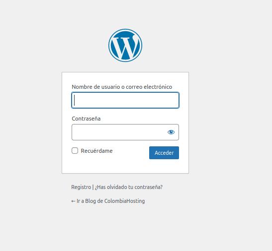 Interfaz inicio wordpress Login