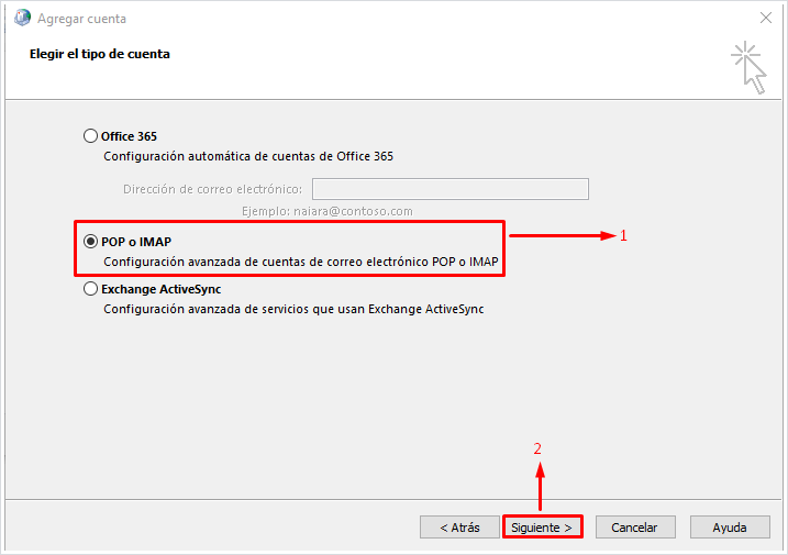 Seleccionando configuracion imap o pop