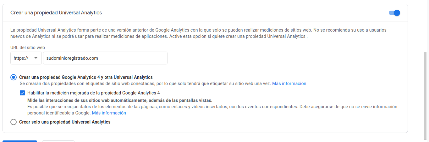 Crear una propiedad Universal Analytics