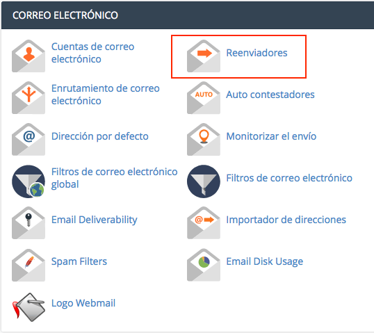 Opción reenviadores de correo electrónico