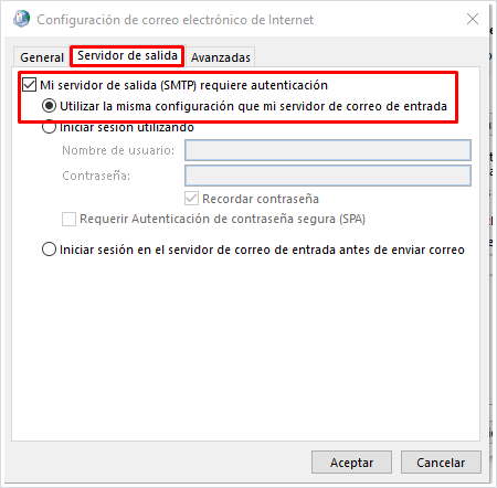 Configurando servidor de salida en avanzada