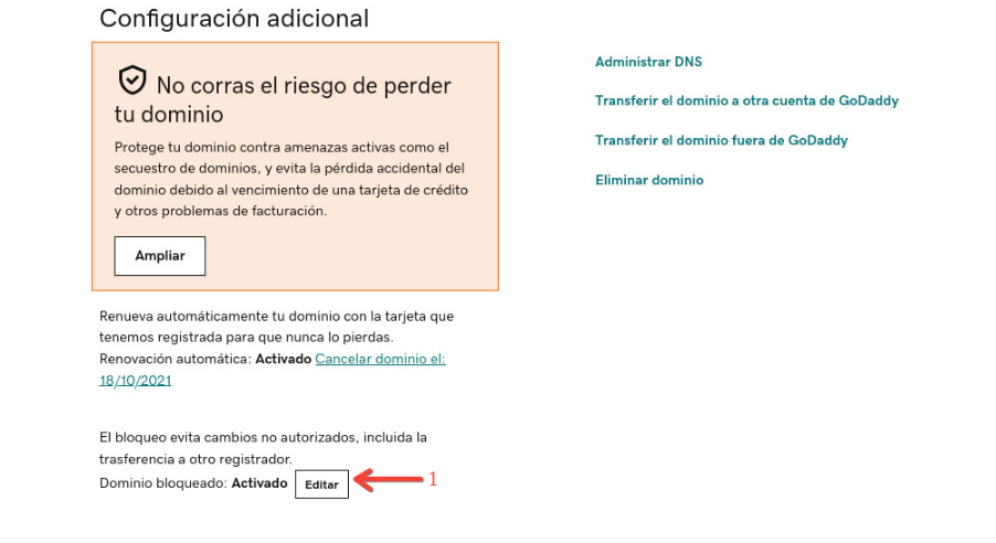 Editar dominio que se encuentra bloqueado