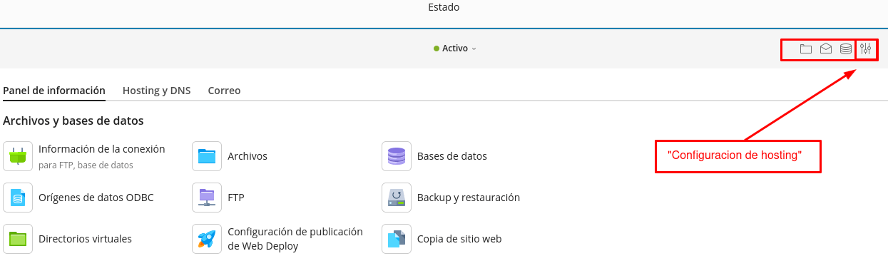 Botón configuración Plesk