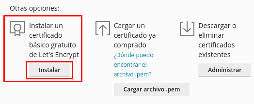 Botón Instalar SSL