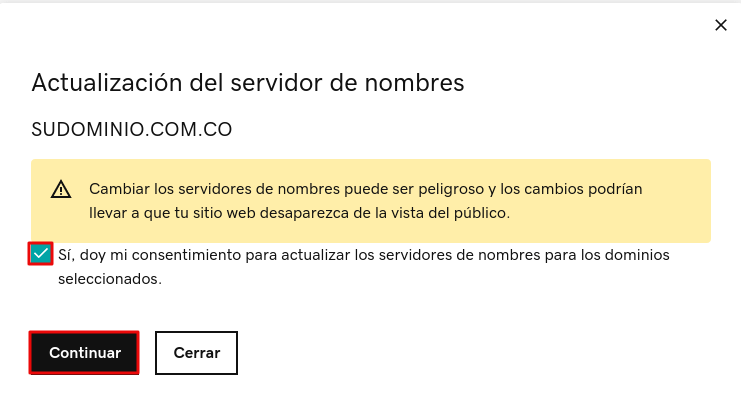 Confirmar cambios de DNS