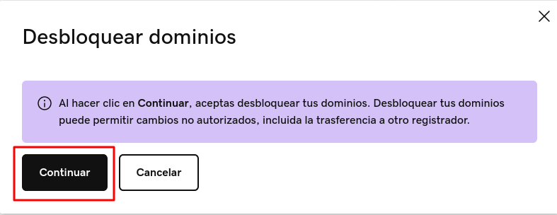 Confirmamos el desbloqueo del dominio