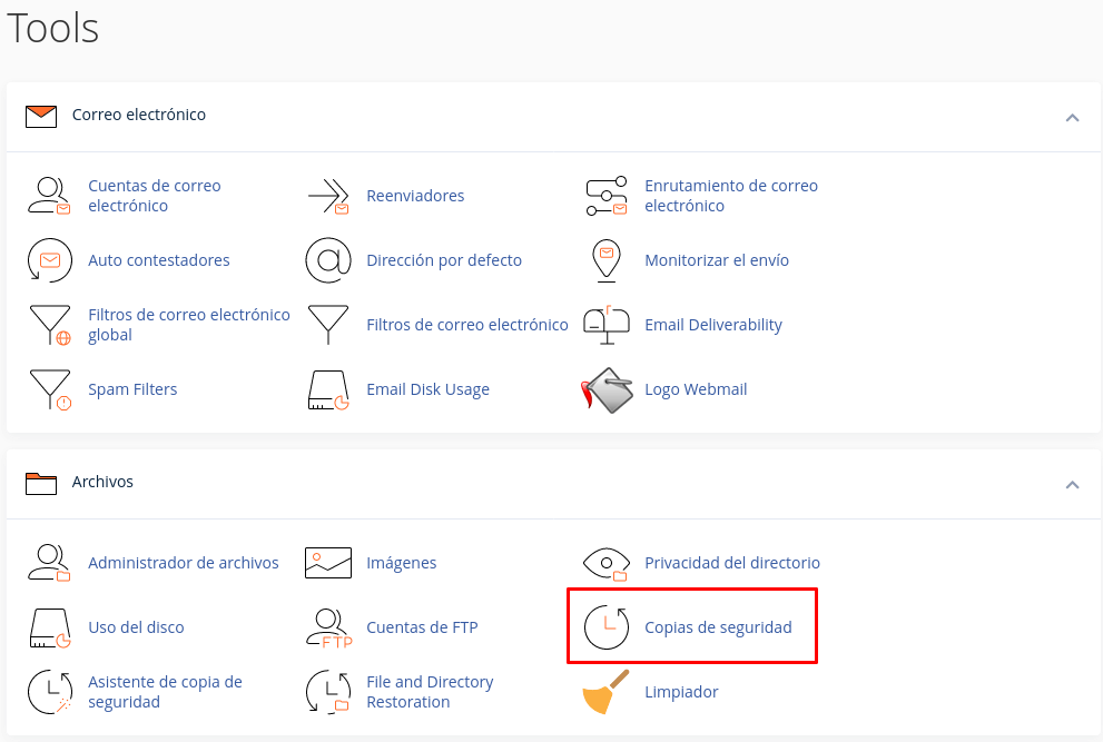 Copia de seguridad cPanel