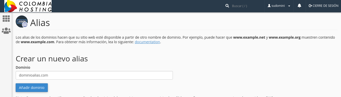 Ingreso a plataforma para crear o añadir el Alias