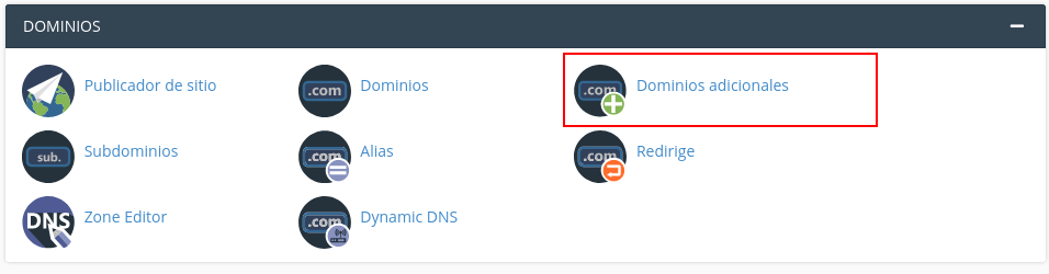  Ubicar la opción de Dominios Adicionales