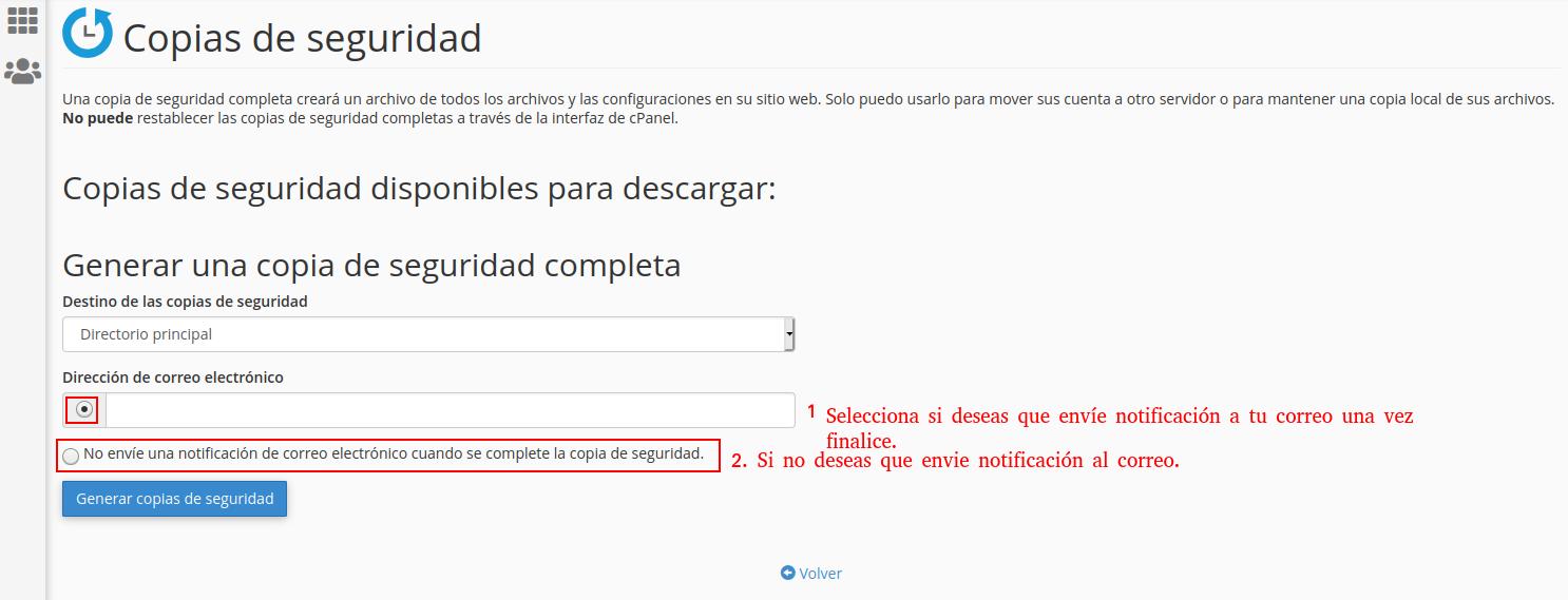 Recibir notificación cuando se genere la copia de seguridad