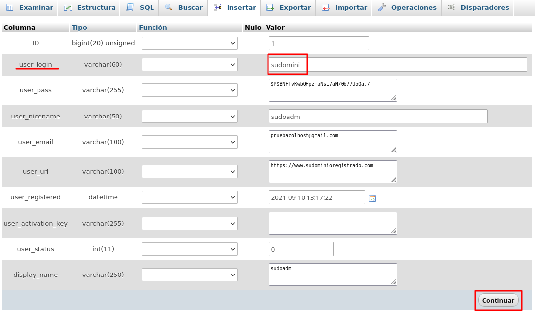 realizar y guardar nuevo usuario en base de datos