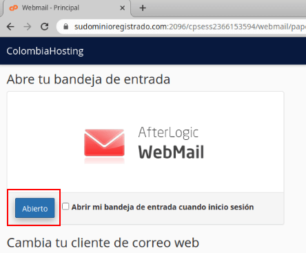 Interfaz de Webmail