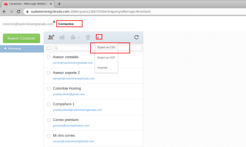Exportar contactos desde Webmail Pro